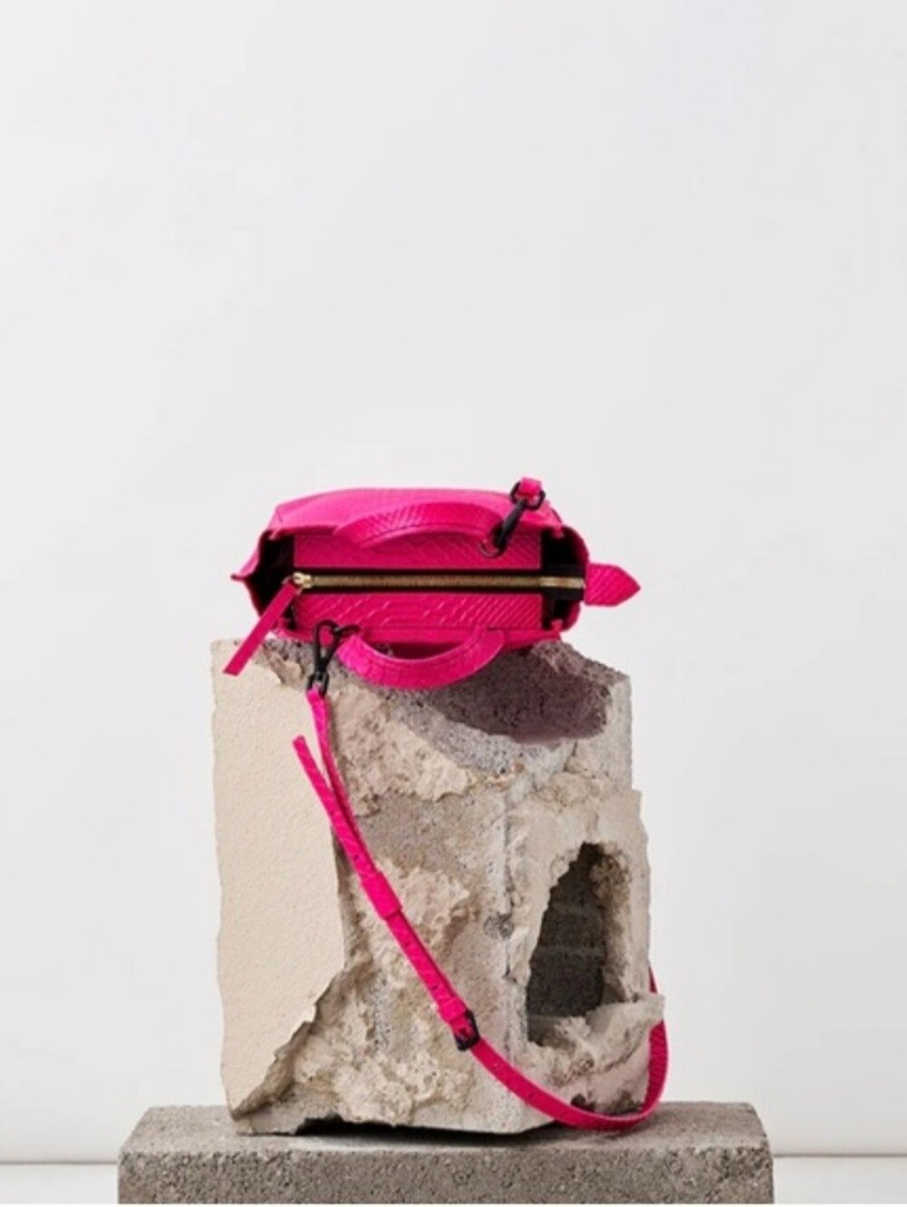 Vibrant Pink Leather Python Textured Mini Tote Bag - Picture 4 of 7